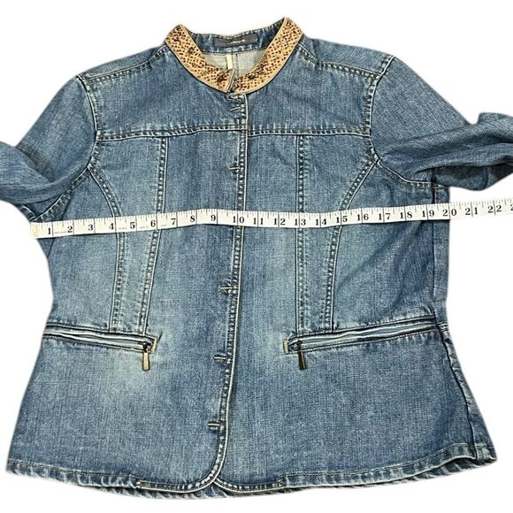 Liz Claiborne Denim Jacket with Tan Beaded Accents, Size L - Picture 6 of 10